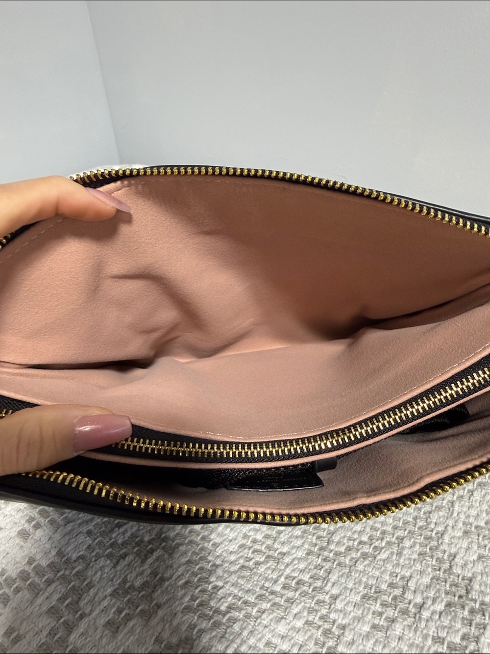 LVBlack Embossed Monogram Leather Pouch with Gold Hardware and shoulder straps - Picture 2 of 10